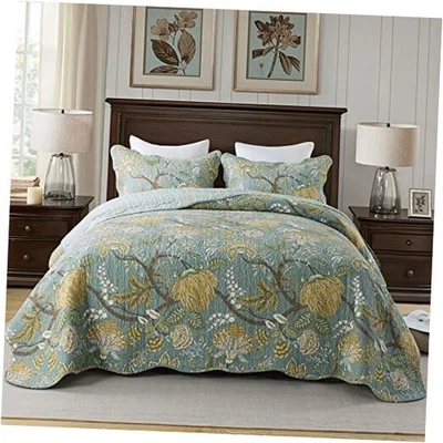  Комплект из 3 предметов стеганое покрывало хлопковое покрывало комплект King X2-green Vine - Изображение 1 из 4