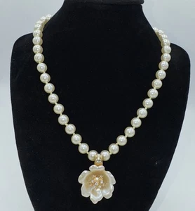 Nolan Miller Glamour Collection Simulated Pearl Choker Rhinestone Flower Vtg - Picture 1 of 7