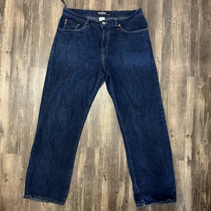 VTG Guess Jeans Men’s 36x34 Relaxed Straight Blue Dark Wash Denim 90s Logo Retro - Picture 1 of 8