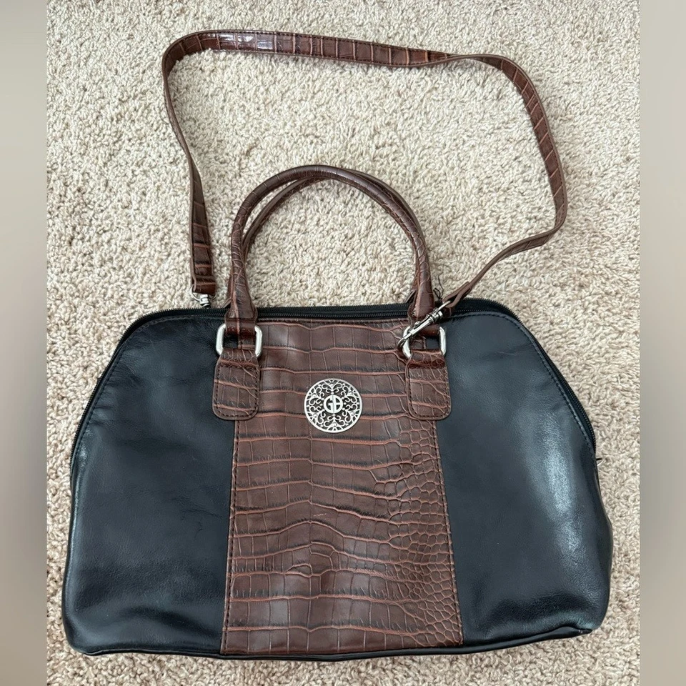 Giani Bernini | Bolsa de mão feminina de couro preta e marrom bolso - Imagem 1 de 4