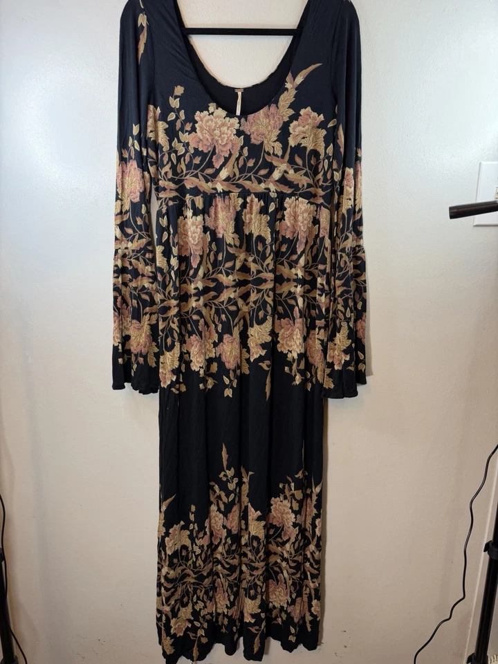 Maxi Vestido FREE PEOPLE con Mangas Campana Y Precioso Diseño Floral Talla L Boho Foto 1 de 4