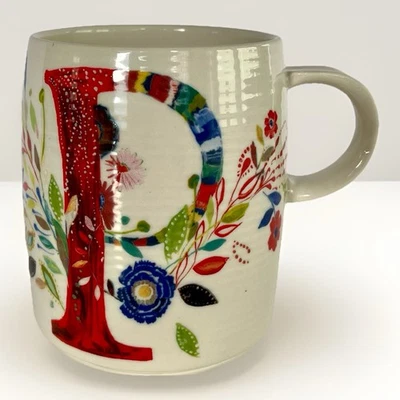 Кружка с монограммой Anthropologie Starla Halfmann с инициалом «P» керамический цветочный дизайн - Изображение 1 из 4