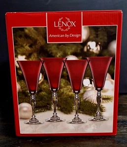 New Lenox Crimson Wine Glasses (Set of 4)  8 7/8"H Original Box - Picture 1 of 16