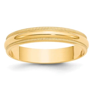 Solid 14k Yellow Gold 4mm Light Milgrain Half Round Wedding Band Size 10 - Picture 1 of 6