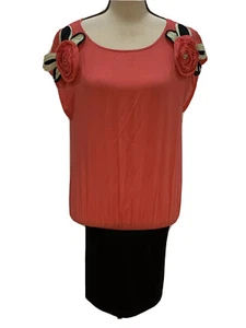 Ya Los Angeles Womens Dress/Top Black Coral Cap Sleeve Scoop Neck Size Small - Picture 1 of 9
