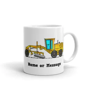 Personalized Grader Mug. Coffee Mug with Yellow Grader Scraper. Construction. - Picture 1 of 7
