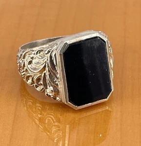 Jugendstil Herrenring, Onyx, 835 Silber, RG 64, NOS (AT 549) - Picture 1 of 4