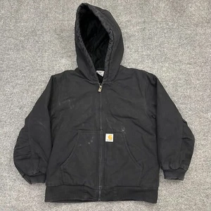 Carhartt Canvas Hooded Full Zip Black Jacket Quilt Lined Youth Medium - Picture 1 of 10