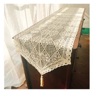 Table Runner Cotton 95% Woven Macrame Table Runner with Tassel Beige Farmhous... - Picture 1 of 4