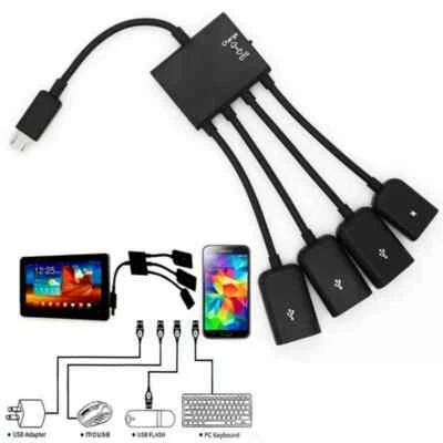 Cavo sdoppiatore hub OTG ricarica micro USB per smartphone tablet Android 4 in 1 - Immagine 1 di 4