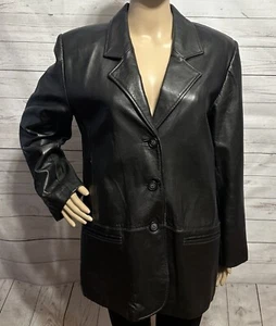 Vintage Margaret Godfrey Black Leather Jacket Size 10P Petite Style 2431P - Picture 1 of 14