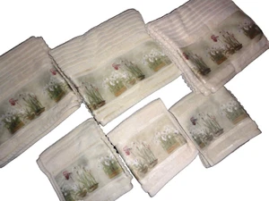 CROSCILL BUDS & IRIS GREEN RUST CREAM FLORAL (6P) BATH & HAND TOWELS SET - Picture 1 of 13