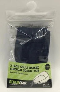 2 Pack Adult Unisex Surgical Scrub Hats - New - Adjustable w Snap Tabs Navy Blue - Picture 1 of 2