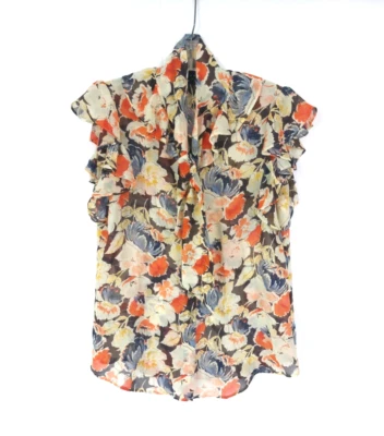 Blusa Theory Seda Floral Manga Acampanada Volantes, Azul Naranja Amarillo, Talla M Foto 1 de 4