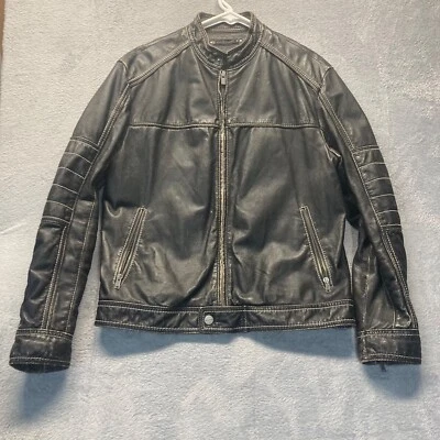 Wilsons Leather Men's Leather Motorcycle Striped Racer Jacket Black Size Medium - Image 1 of 4