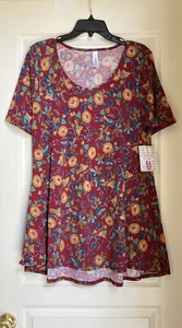 Lularoe Women’s Perfect Tee S/S Tunic Hi-Lo Hem Maroon Burgundy Floral Sz M NWT - Picture 1 of 15