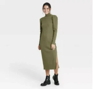 Damen Puff Langarm Pullover Kleid - Who What Wear Grün (Winter Moos) XXL Neu mit Etikett - Bild 1 von 8