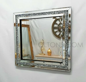 Gatsby Crushed Diamond Crystal Glass Silver Frame Bevelled Wall Mirror 60x60cm - Picture 1 of 10