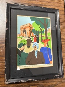 Signed Fred Zeller Dit Kermorver Pochoir Gouache Painting: Paris Arc de Triomphe - Picture 1 of 6
