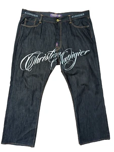 VTG Christian Audigier Spell Out Jeans Mens 44x34 Baggie Y2K Streetware Hip Hop - Picture 1 of 19