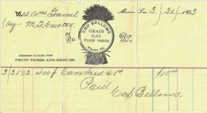 MÜTZENBALG 1903 MASON TEXAS BILLHEAD GETREIDE HEU FARM SAMEN OBSTBÄUME WM GAMEL - Bild 1 von 1