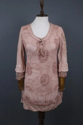 Elisa Cavaletti Pink 3/4 Sleeve Bohemian Embroidered Tunic Top Size S - Image 1 of 4
