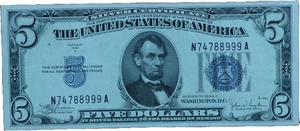 🇺🇸 Uncirculated 1934-C U.S. $5 Blue Seal Note Rare Serial # N74788999 A - Picture 1 of 2