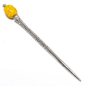 Turquoise Yellow Gemstone 925 Sterling Silver Handmade Jewelry Hair Pin Stud O00 - Picture 1 of 6