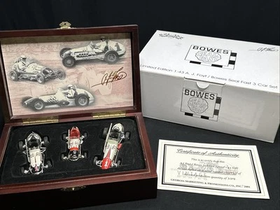 GMP 1/43 Diecast AJ Foyt Bowes Seal Fast 3 Car Set Engraved Wood Box - Image 1 of 4