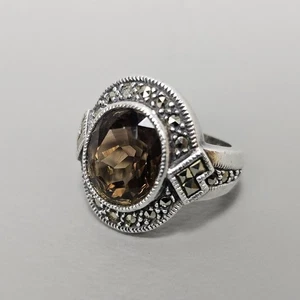ANILLO DE PLATA ESTERLINA MARCASITA ÁMBAR JUDITH JACK Talla 5,5 - Imagen 1 de 9