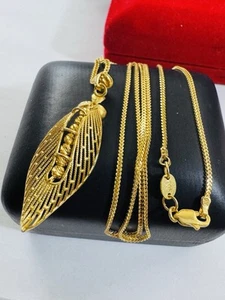 Solid 22K 916 Rare Fine Gold 22” Long Flower Leaf Necklace 22” long 1.6mm 8.3g - Picture 1 of 24