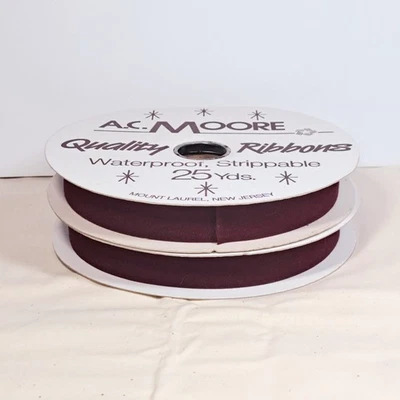 Lot (2) Velvet Ribbon AC MOORE  7/8" x 25 Yds Ea Cranberry Red Waterproof, USA - Image 1 of 4