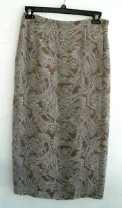 GEOFFREY BEENE SPORT SIDE SPLIT BROWN WHITE LINED LONG SKIRT SIZE 10 - Picture 1 of 8