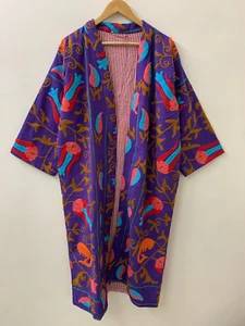 Ethnic Embroidered Cotton Long Floral Kimono | Gift For Her |Vintage Long Jacket - Picture 1 of 4