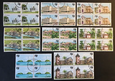Fiji QEII 1979 Arquitectura Conjunto Valores en Bloques de Cuatro - Usado Fino Foto 1 de 2