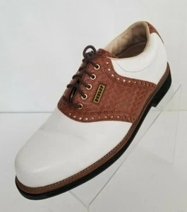 Dunlop Golf Saddle Oxford Brown White Leather Round Toe Lace Up Shoes Size 8 - Picture 1 of 11