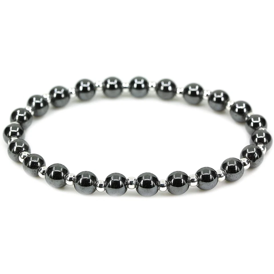 Bracciale con pietre in EMATITE e Perle Argento ACCIAIO braccialetto Uomo Donna - Immagine 1 di 1
