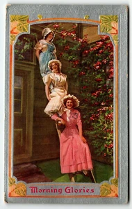 Postcard Humor Morning Glories Pretty Girls PM 1911 - Picture 1 of 2