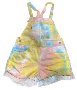 Levi's Girls' Jean Shortalls Sunny Demin Colofull Tie-Dye Short-Overall Size 6X - Picture 1 of 9