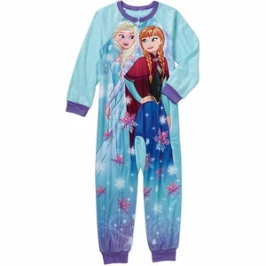 Disney Frozen Elsa Anna Long Sleeve Fleece Sleeper Blanket Pajama Girl Size 7/8 - Picture 1 of 1