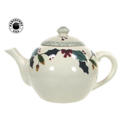 Hartstone Pottery GUIRNALDA DE NAVIDAD 1,5 qt tetera acebo baya cinta bellota 1989 Foto 1 de 4