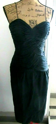 Women's 4 100% Silk 80's Spaghetti Strap Vintage Party Dress Black Sexy 1980's - Image 1 of 4