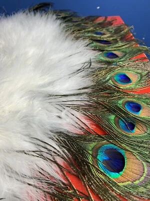 Ventilador de mano de pavo real blanco pluma real Foto 1 de 4