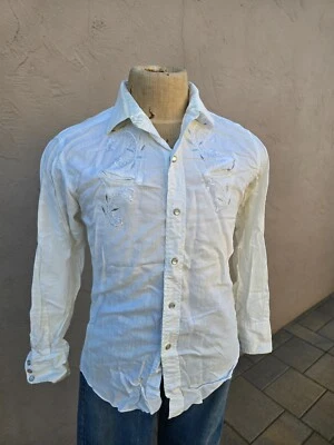 Винтажная рубашка H BAR C Western Cheyen БЕЛАЯ с улыбающимся карманом и жемчужными застежками - Изображение 1 из 4