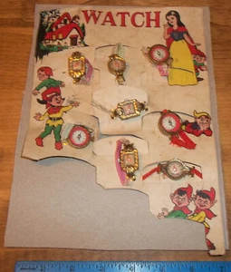 Schneewittchen & 7 Zwerge Spielzeug Uhrenladen Display Karte mit 8 Uhren - Bild 1 von 4