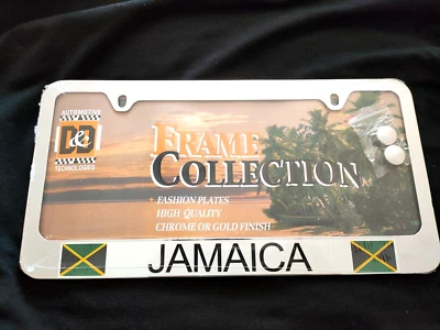 Jamaica Flag Stainless Steel Laser Engraved License Plate Frame Car Metal - Image 1 of 3