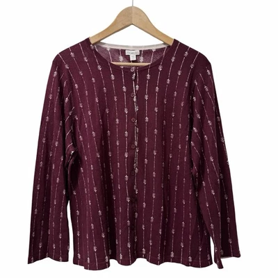 Cárdigan con botones florales de lana merino ecológica Garnet Hill para mujer talla XL púrpura de lujo Foto 1 de 4