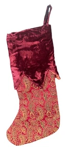 Vintage Weihnachtsstrumpf Crushed Velvet Top gefüttert, weinrot, rot, grün, gold - Bild 1 von 16