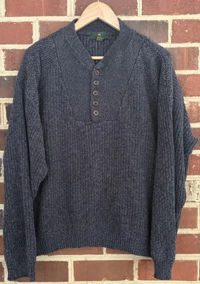 Suéter Vintage Club Room Para Hombre Grande Azul Algodón Henley Tejido Hong Kong Años 90 Foto 1 de 4