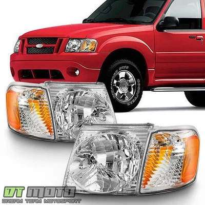 2001-2005 Ford Explorer Sport Trac Headlights Headlamps w/Corner 4pcs Left+Right - Image 1 of 4